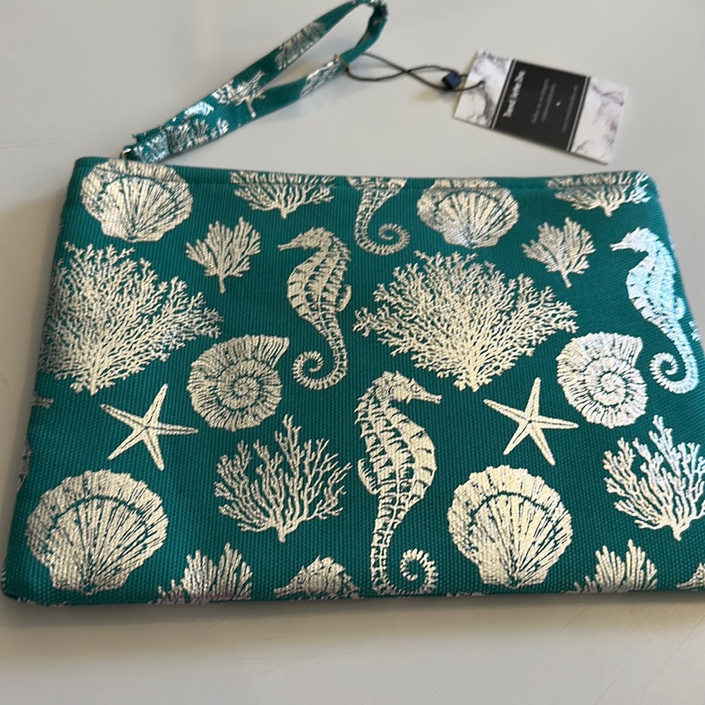 Silver & turquise Seahorse cosmetic bag/ Clutch